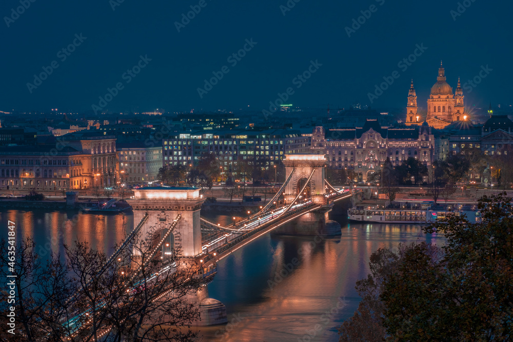 if you look from the buda castle, lanchid bridge and st. stephen's church visible