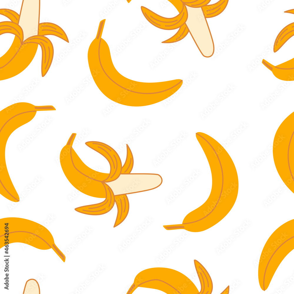 Seamless pattern with bananas. Simple vector flat illustration with fruits on a white background. Organic plant food Seamless pattern with bananas. Simple vector flat illustration with fruits on a white background. Organic plant food