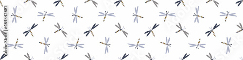 Masculine drawn dragonfly doodle motif seamless pattern. Classic retro modern shape for digital scrapbook paper and repeatable men gift wrap design in vector.