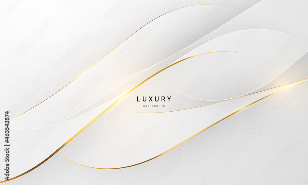 Abstract white and gray background with gorgeous golden line decoration. Luxurious.