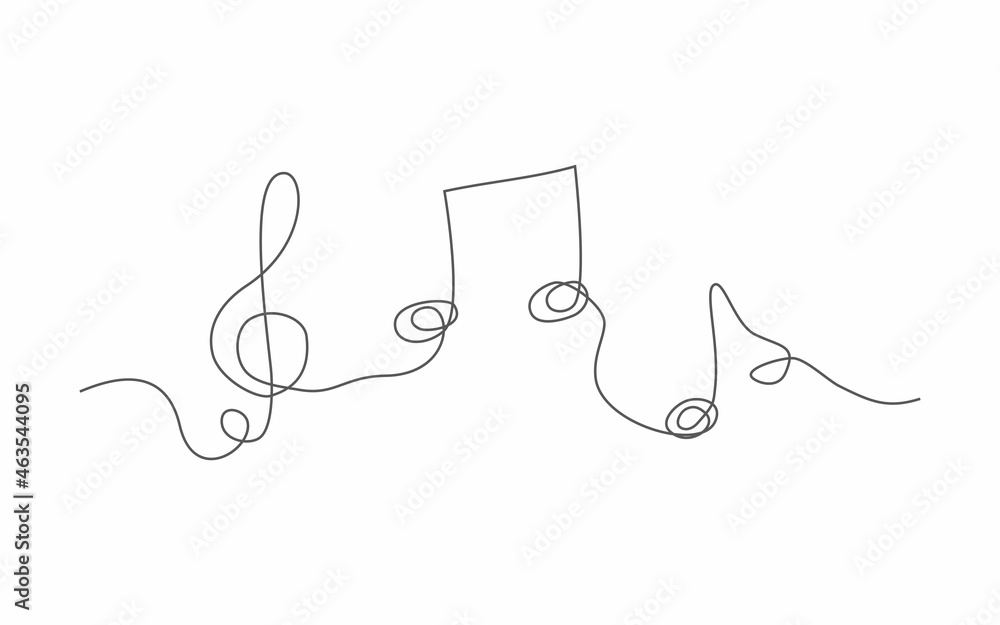 Fototapeta Music. One line drawing. Vector music in line style