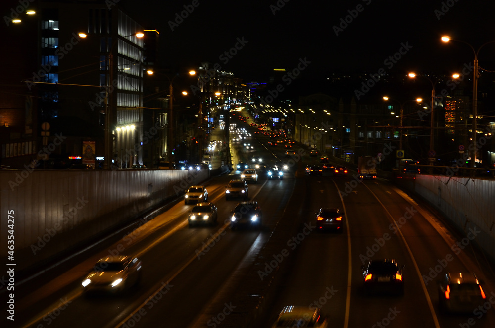 traffic on highway at night