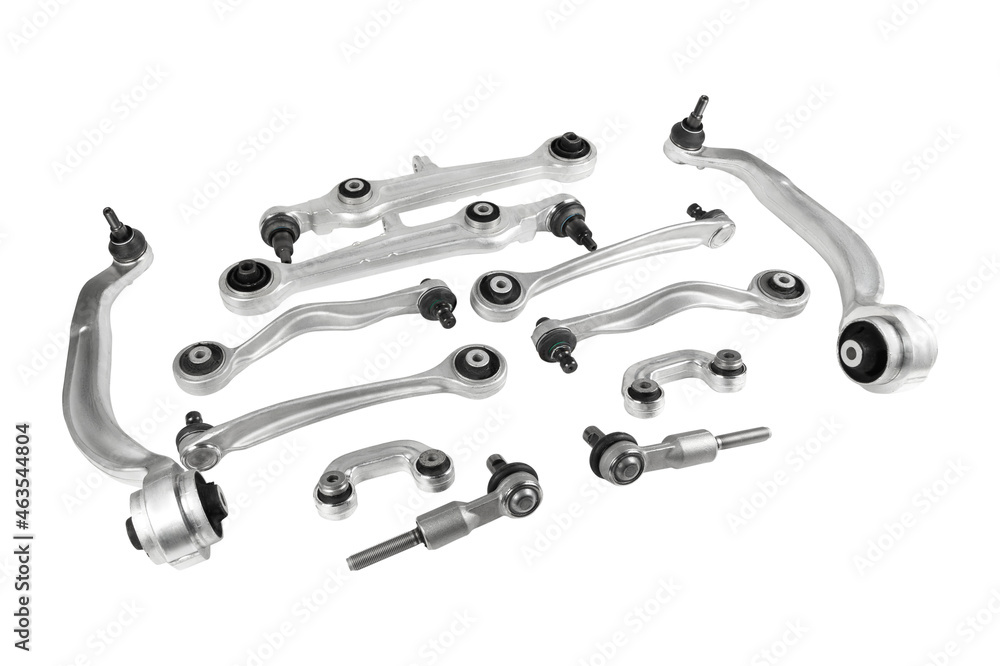 Car front suspension arm set isolated on white background. A set of ...