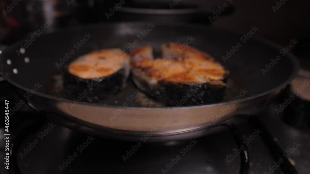 grilled salmon fish pan slow motion grilled salmon fish pan slow motion