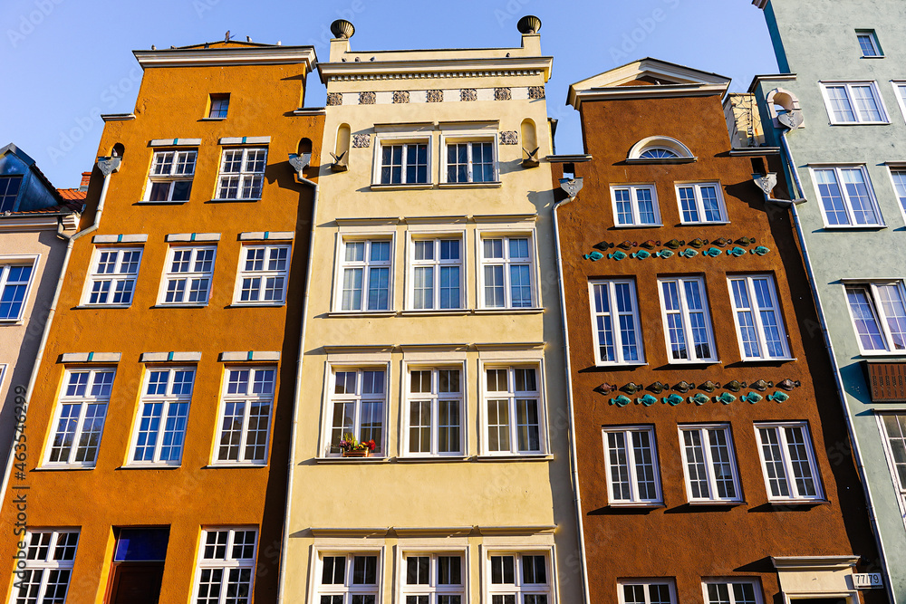 Fototapeta premium Gdansk, poland. October 2021 Golden Autumn. Old city center, beautiful gingerbread houses.