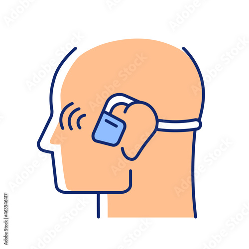 Open ear wireless headphones RGB color icon. Bone conduction earphones. Headset for sport and active lifestyle. Wireless connection to phone. Isolated vector illustration. Simple filled line drawing