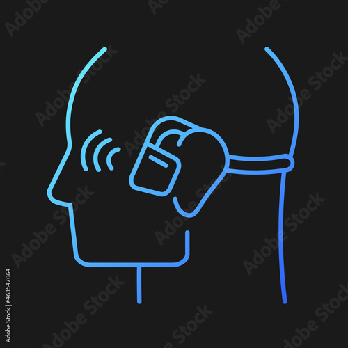 Open ear wireless headphones gradient vector icon for dark theme. Bone conduction earphones. Wireless connection. Thin line color symbol. Modern style pictogram. Vector isolated outline drawing