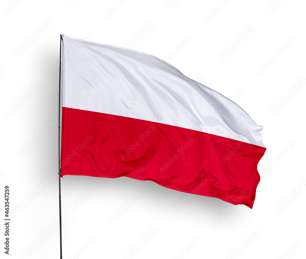 Poland flag isolated on white background. close up waving flag of Poland. flag symbols of Poland. Concept of Poland. Poland flag isolated on white background. close up waving flag of Poland. flag symbols of Poland. Concept of Poland.