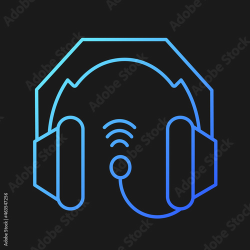 Gaming headset gradient vector icon for dark theme. Earphones and microphone kit. E sports equipment. Thin line color symbol. Modern style pictogram. Vector isolated outline drawing