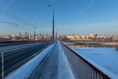 Winter City Skyline From A Bridge In Warsaw, Poland