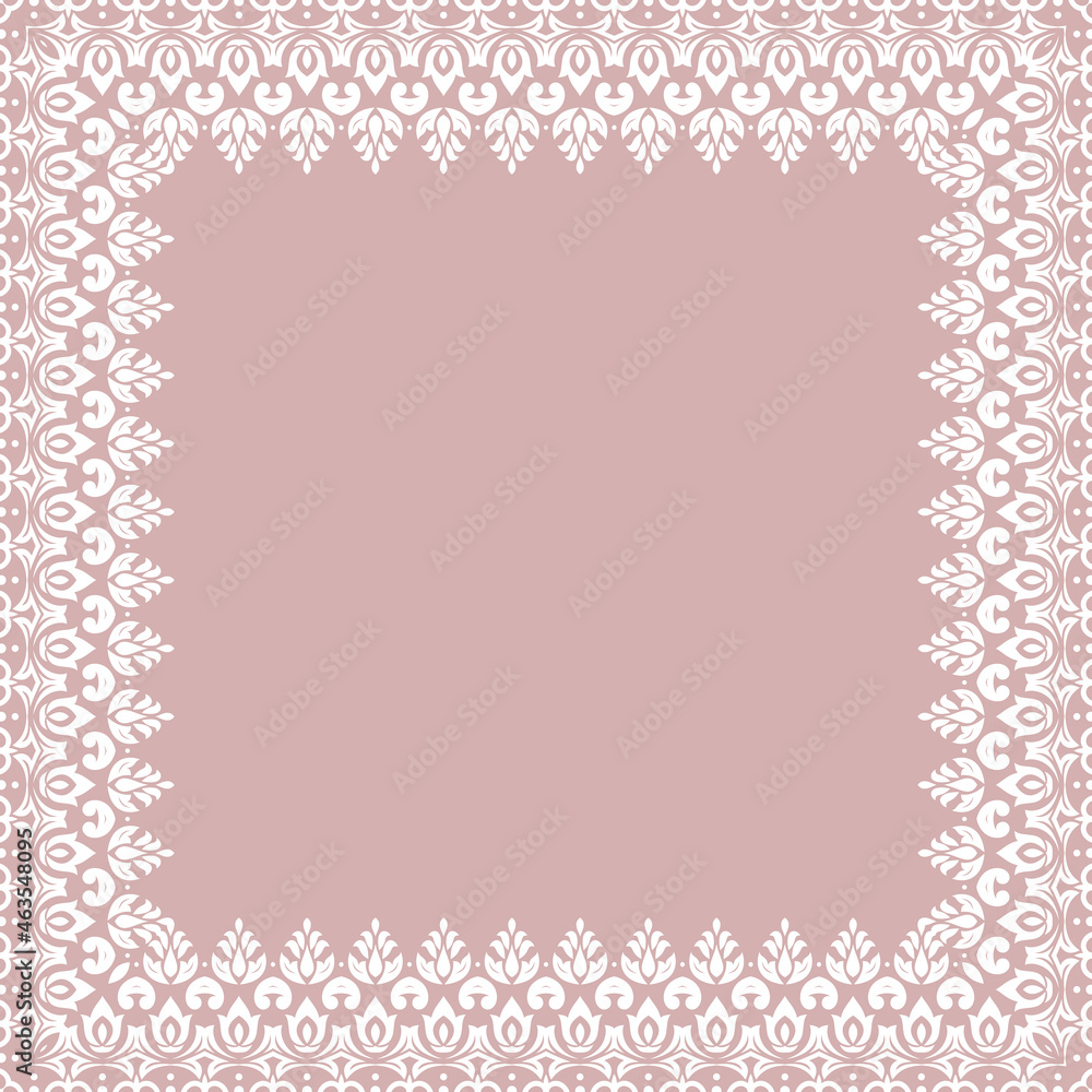 Classic square white frame with arabesques and orient elements. Abstract ornament with place for text. Vintage pattern Classic square white frame with arabesques and orient elements. Abstract ornament with place for text. Vintage pattern