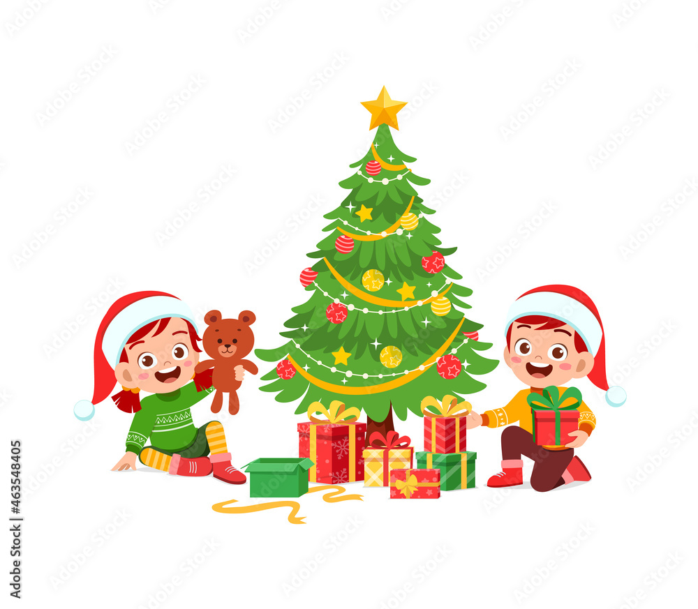 happy little boy and girl holding present for christmas happy little boy and girl holding present for christmas