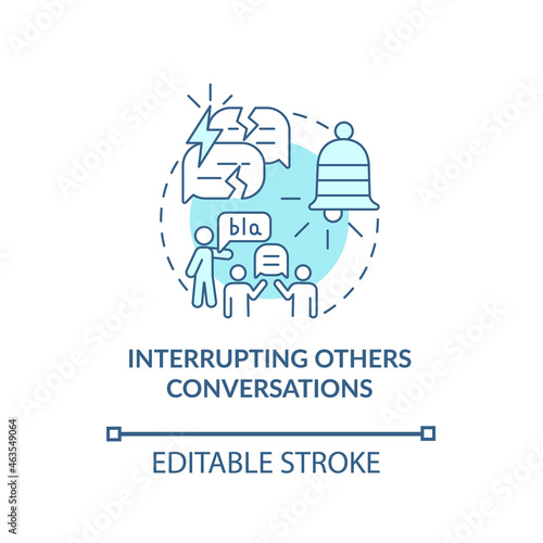 Interrupting others conversations concept icon. Hyperactive-impulsive symptom abstract idea thin line illustration. Breaking social rules. Vector isolated outline color drawing. Editable stroke