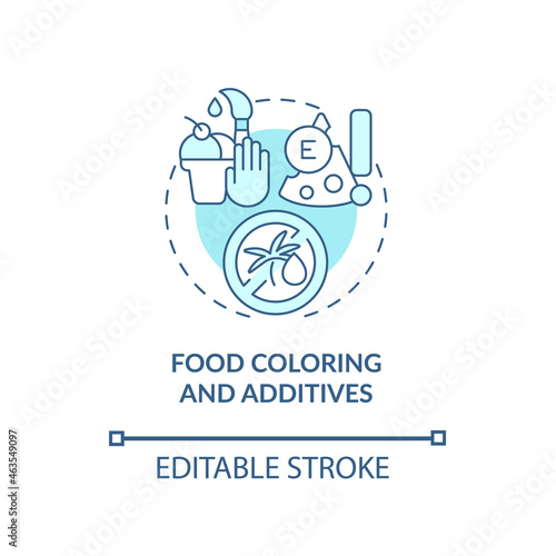Food coloring and additives concept icon. ADHD diet abstract idea thin line illustration. Artificial food colorants consumption. Drink with dyes. Vector isolated outline color drawing. Editable stroke