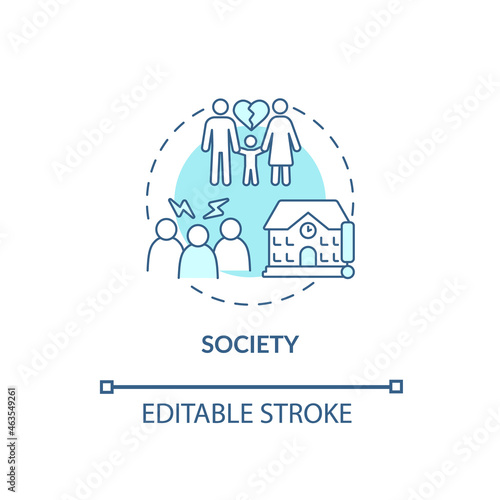Society concept icon. ADHD cause abstract idea thin line illustration. School and work settings. Family environment factor risk. Vector isolated outline color drawing. Editable stroke