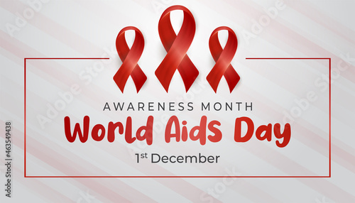 Background world Aids day With 3D stytle ribbon in red square photo