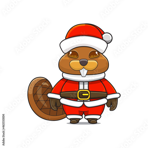 illustration of christmas mascot animal monster, santa costume, cute chibi animal, humanoid beaver