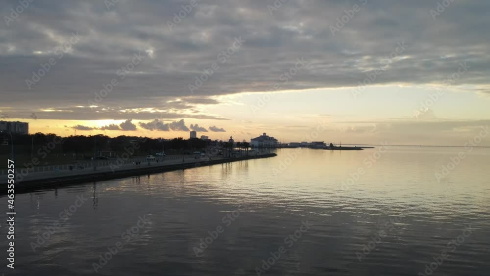 Scenic View Of Sunset Along The Lakeshore Drive Near West End Point In New Orleans, Louisiana USA. Aerial Scenic View Of Sunset Along The Lakeshore Drive Near West End Point In New Orleans, Louisiana USA. Aerial