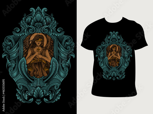 illustration angel justice with engraving ornament style