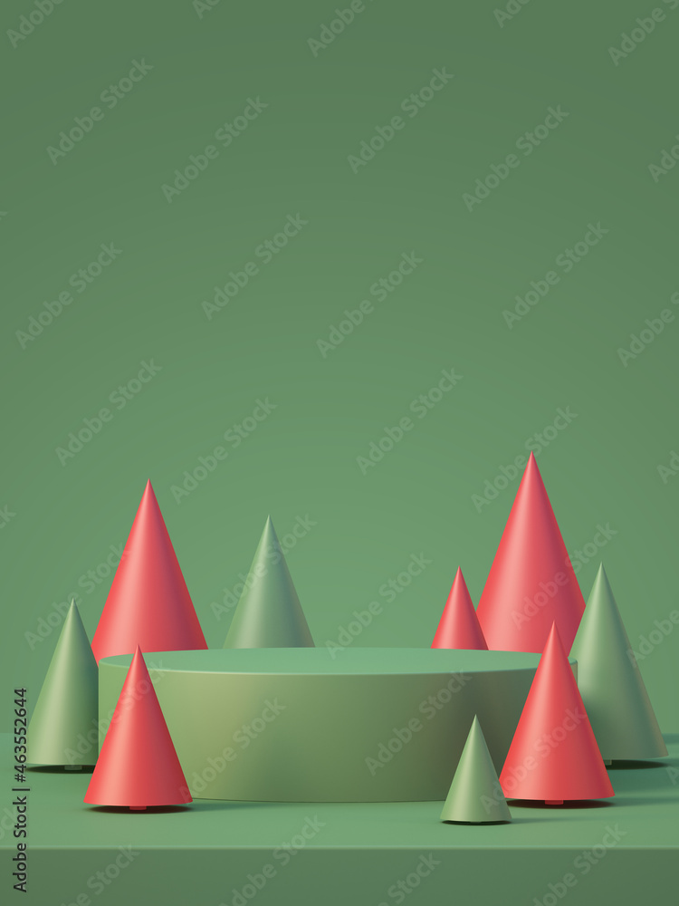 Christmas and newyear product podium mockup display background with chirstmas tree,3D render background Christmas and newyear product podium mockup display background with chirstmas tree,3D render background