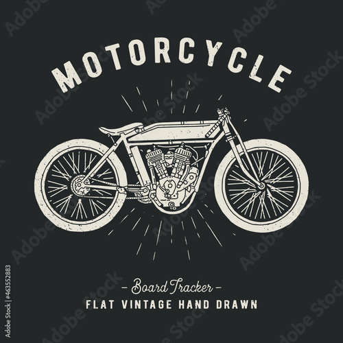 Vintage motorcycle vector, hand drawn illustration. Board tracker style.	