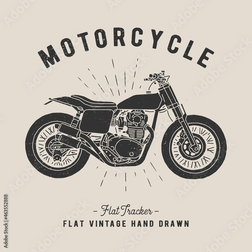 Vintage motorcycle vector, hand drawn illustration. Flat tracker style.	