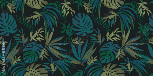 Abstract art seamless pattern with tropical leaves.