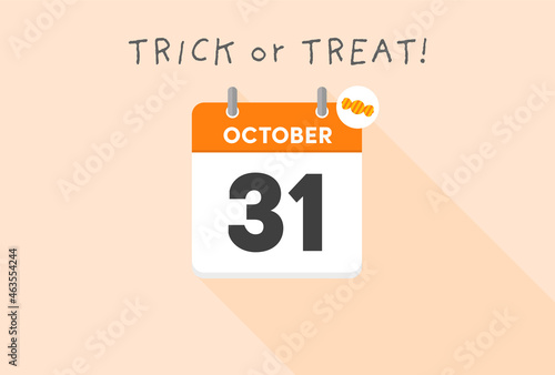 ハロウィンの日・10月31日の日めくりカレンダー：TRICK or TREAT の文字とキャンディのバッジ入り