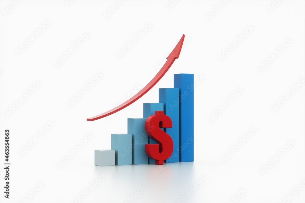 chart and arrow with USA dollar, business concept, 3d rendering. chart and arrow with USA dollar, business concept, 3d rendering.
