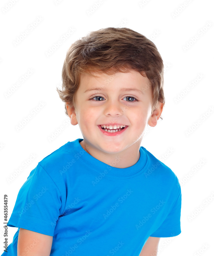 Nice smiling little boy looks at the camera dressed in blue T-shirt Nice smiling little boy looks at the camera dressed in blue T-shirt