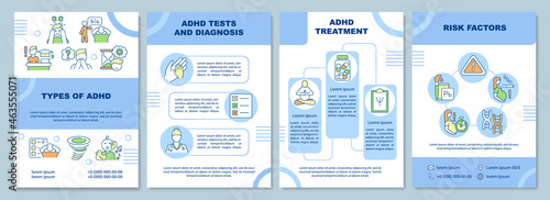 Types of ADHD brochure template. Attention deficit diagnosis. Flyer, booklet, leaflet print, cover design with linear icons. Vector layouts for presentation, annual reports, advertisement pages