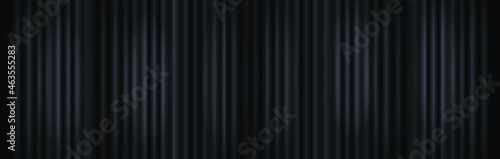 Vector Black Curtains Long Banner Background, Stage Illumination Concept, Monochrome Backdrop Template.