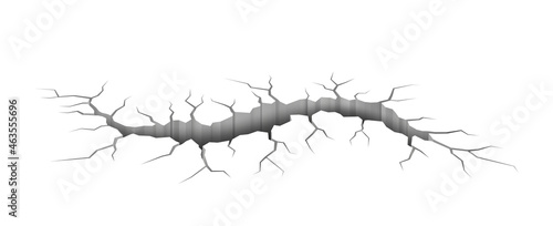 Wall or ground crack. Realistic damaged hole, dry ground surface and narrow cleft with fissures