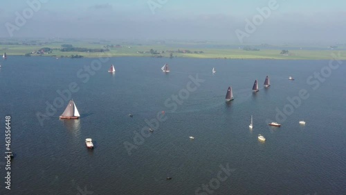 Aerial from skutsjessilen on Fluessen lake in Friesland the Netherlands photo