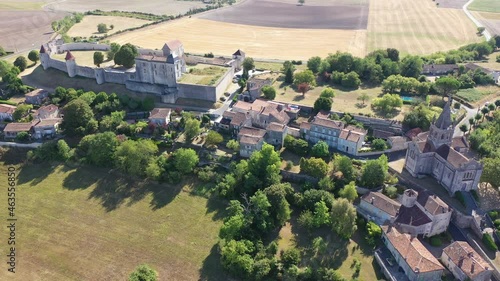 Top view of medieval Villebois-Lavalette castle. Charente department. France