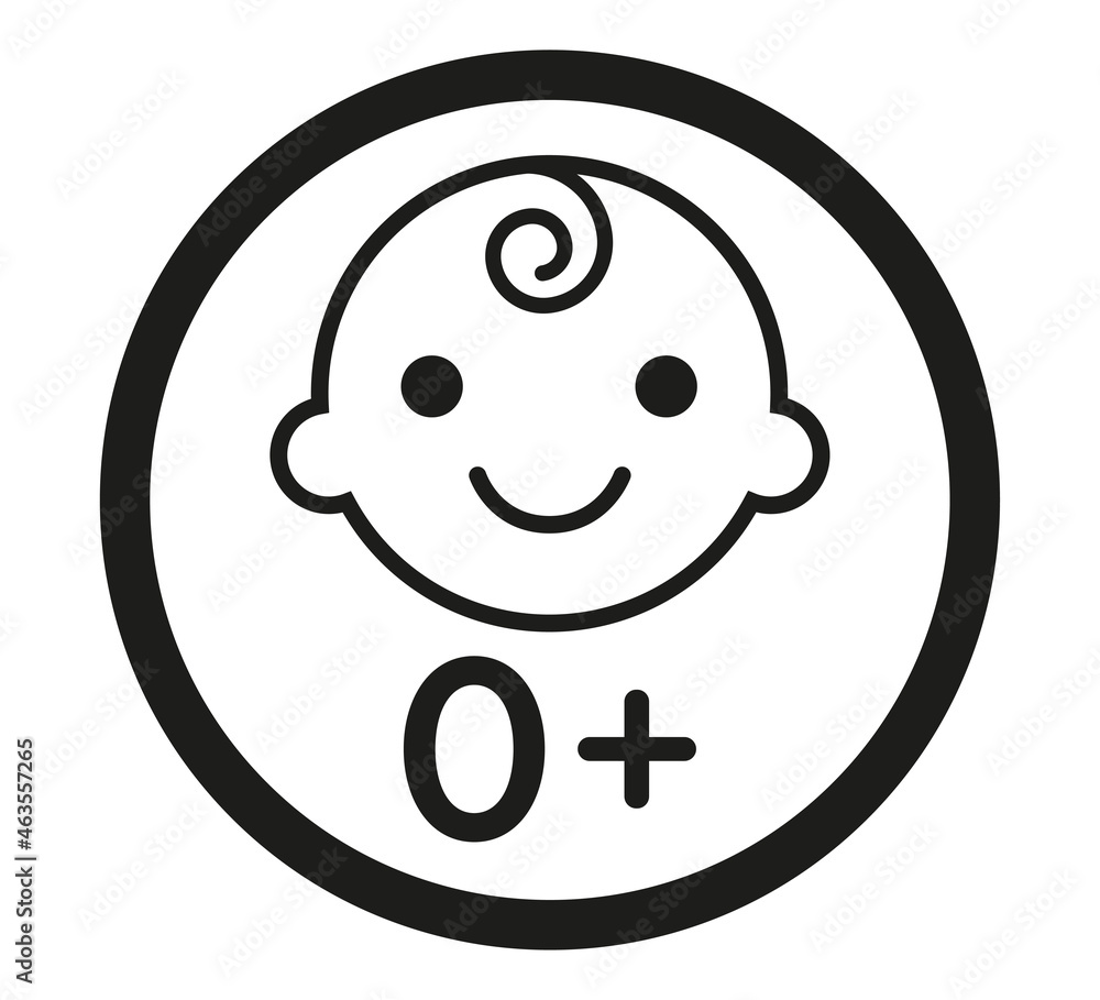 Fototapeta premium For newborn children sign sticker. Zero plus. Vector design element.