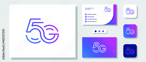 Initial Letter 5 G Monogram speed signal communication network data Logo Design with Layout Template Business Card