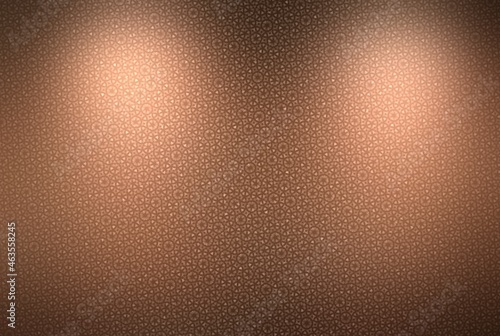 Geometric ornament brown metal illuminated surface. Gloss textured background.