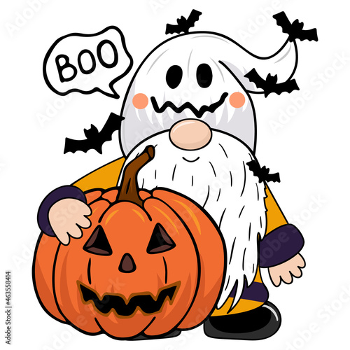 Halloween gnome with pumpkin. Halloween Gnome and Pumpkin. Vector illustration. Halloween Gnome t shirt design vector. Cute Happy Halloween Vector illustration. 