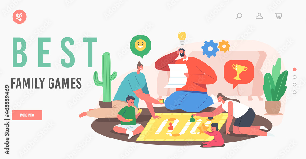 Best Family Games Landing Page Template. Happy Characters Fun, Joyful Sparetime, Kids and Parents Playing Board Games Best Family Games Landing Page Template. Happy Characters Fun, Joyful Sparetime, Kids and Parents Playing Board Games