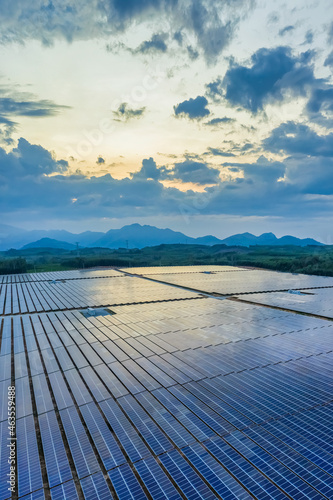 Aerial view of Solar panel, photovoltaic, alternative electricity source - co...