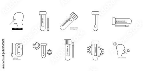 Medical laboratory analysis outline logo. Covid-19 PCR virus test vector line icon.