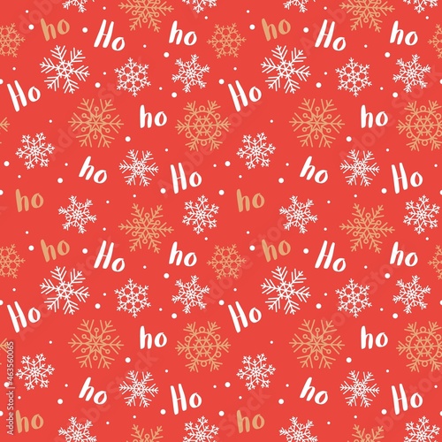 Ho-ho-ho christmas pattern with lettering and snowflakes. Vector illustration