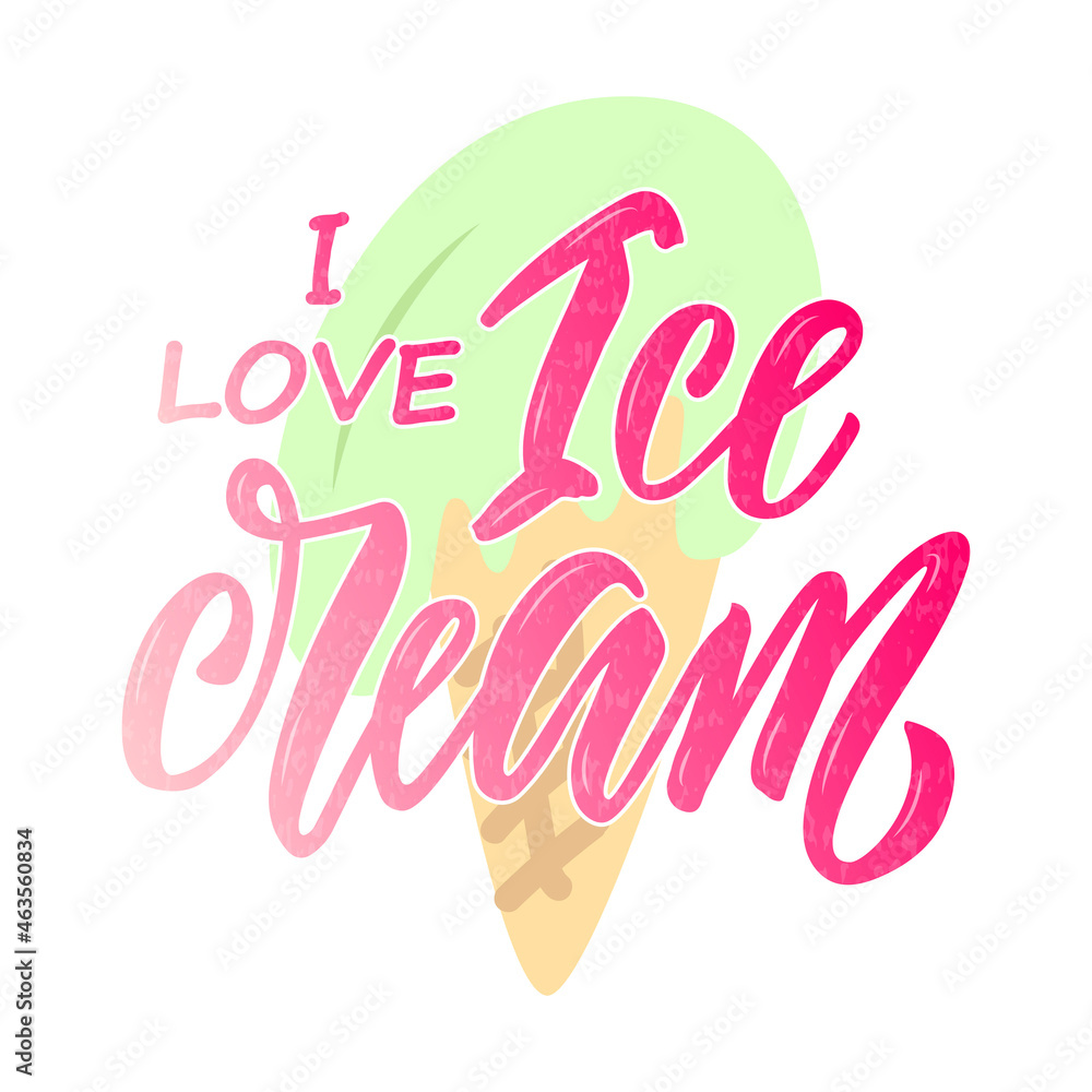 Vector illustration of I love ice cream text for banner, leaflet, poster, clothes, logo, advertisement design. Handwritten phrase for template, signage, billboard, print
Vector illustration of I love ice cream text for banner, leaflet, poster, clothes, logo, advertisement design. Handwritten phrase for template, signage, billboard, print