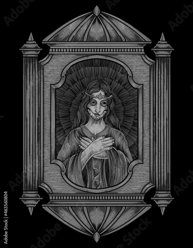 illustration santa maria skull with engraving style