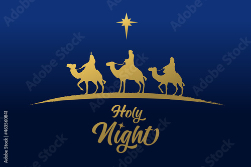 Fototapeta Three wise men golden silhouette, Holy night holiday card