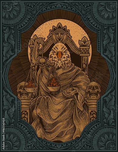 illustration king eagle satan on gothic engraving ornament style