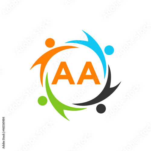 Charity Logo Template On Letter AA, Initial Unity Foundation Human Logo Sign. Unity Team Work Logo Design With AA Letter Template