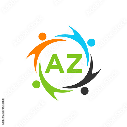 Charity Logo Template On Letter AZ, Initial Unity Foundation Human Logo Sign. Unity Team Work Logo Design With AZ Letter Template