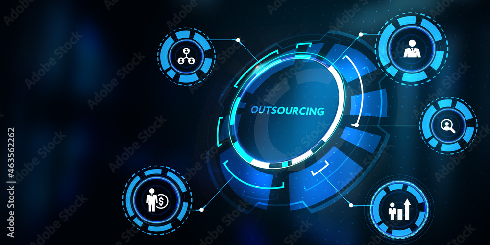Business, Technology, Internet and network concept. Outsourcing Human Resources.3d illustration Business, Technology, Internet and network concept. Outsourcing Human Resources.3d illustration